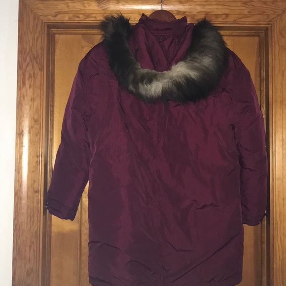 Maroon Insulated Winter Jacket with Fur Trim - Picture 2 of 2
